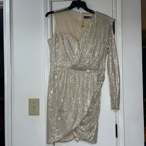 Mesh one shoulder sequins wrap dress